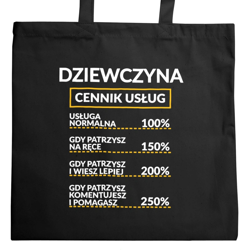 Dziewczyna - Cennik Usług - Torba Na Zakupy Czarna