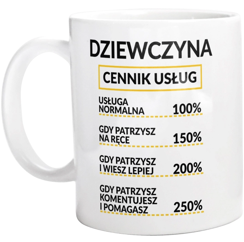 Dziewczyna - Cennik Usług - Kubek Biały