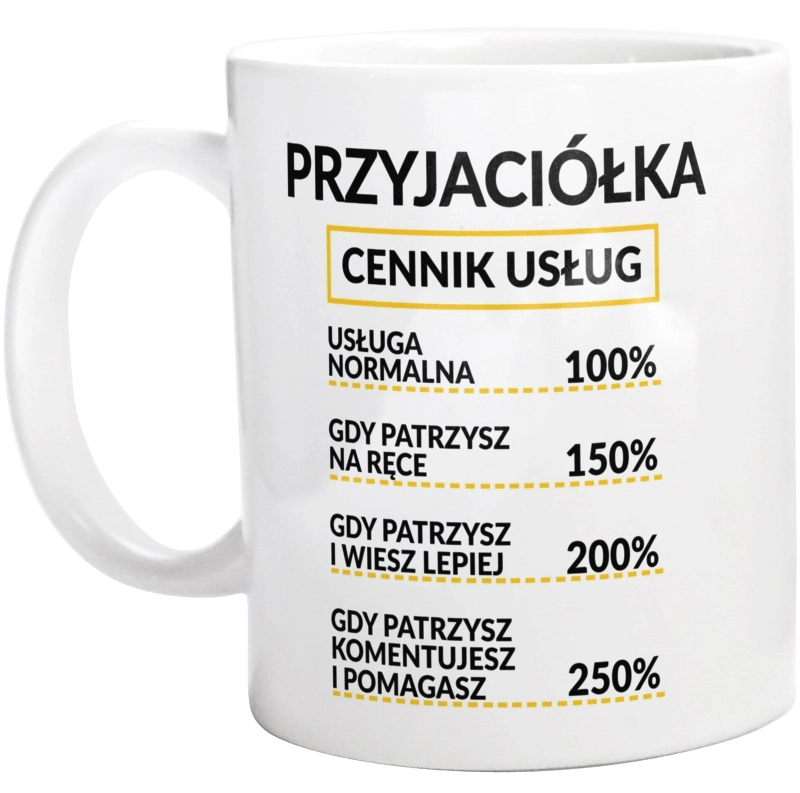 Przyjaciółka - Cennik Usług - Kubek Biały