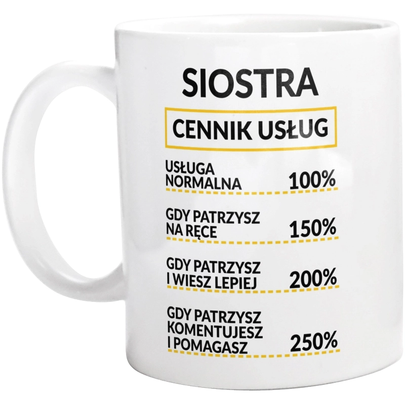 Siostra - Cennik Usług - Kubek Biały