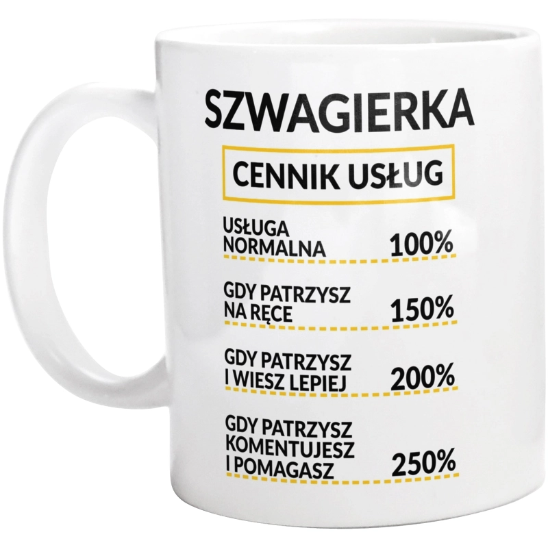 Szwagierka - Cennik Usług - Kubek Biały