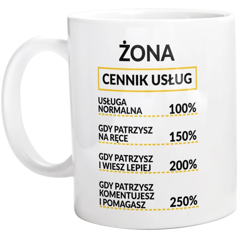 Żona - Cennik Usług - Kubek Biały