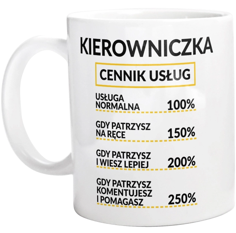 Kierowniczka - Cennik Usług - Kubek Biały