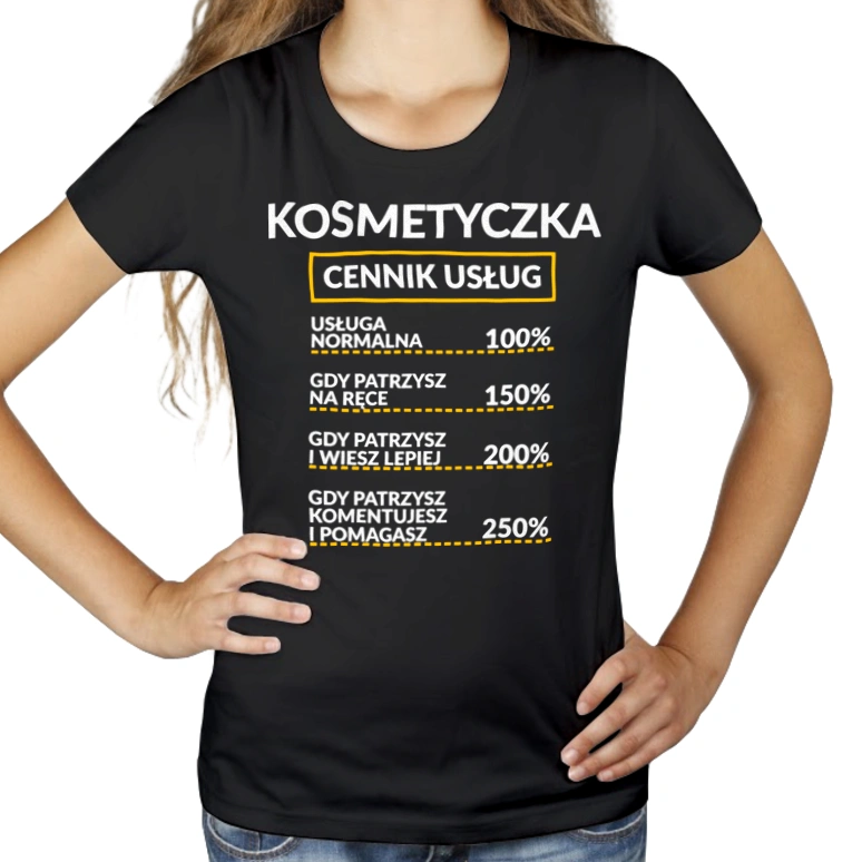 Kosmetyczka - Cennik Usług - Damska Koszulka Czarna