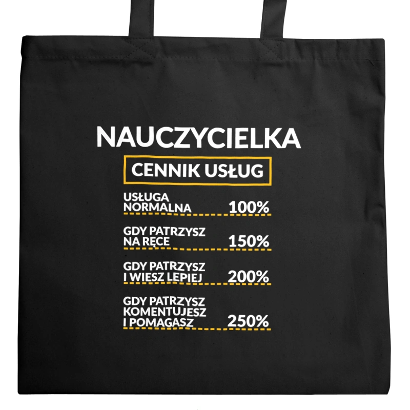 Nauczycielka - Cennik Usług - Torba Na Zakupy Czarna