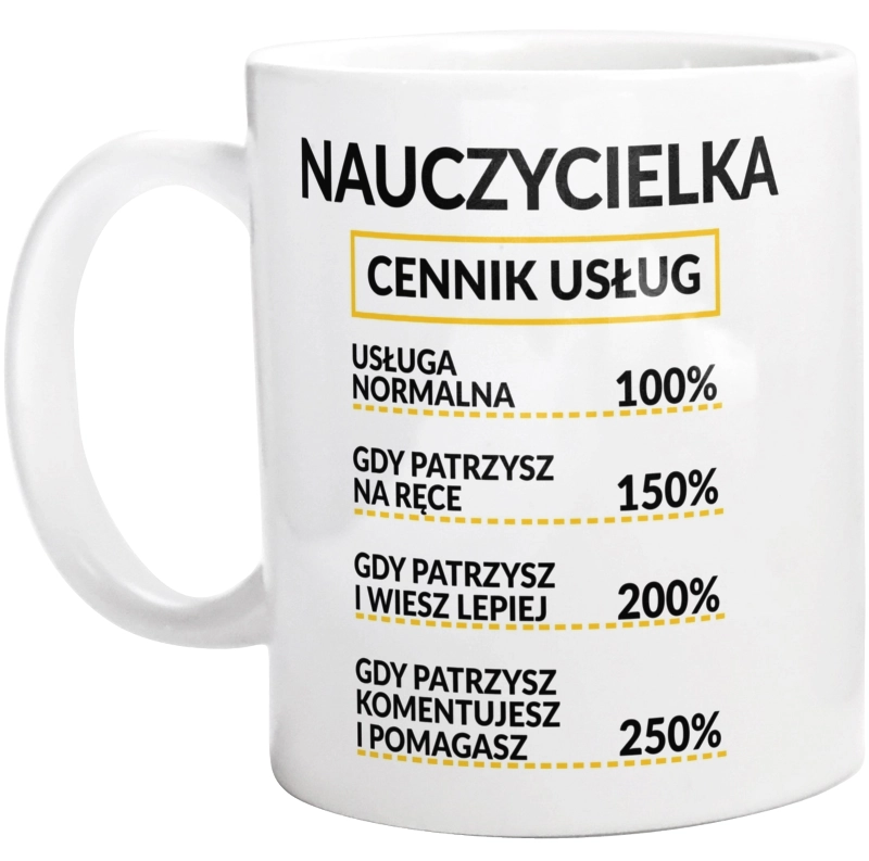 Nauczycielka - Cennik Usług - Kubek Biały