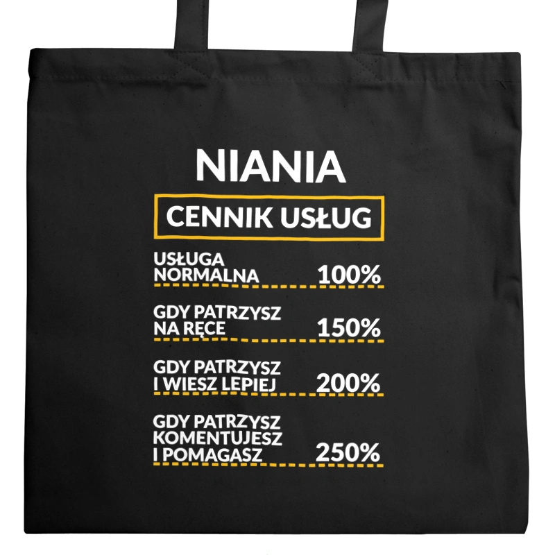 Niania - Cennik Usług - Torba Na Zakupy Czarna