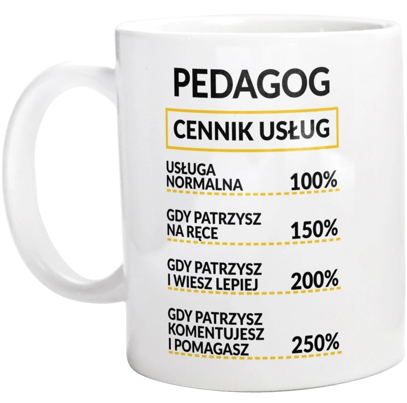 Pedagog - Cennik Usług - Kubek Biały