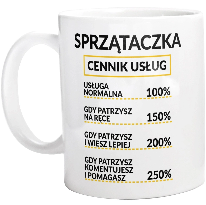 Sprzątaczka - Cennik Usług - Kubek Biały