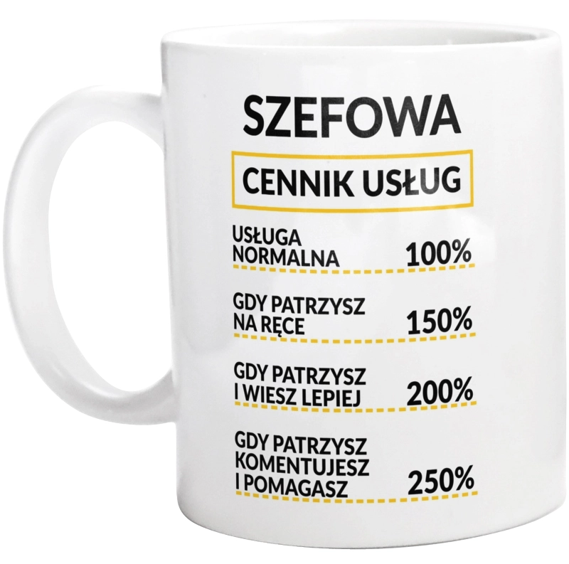 Szefowa - Cennik Usług - Kubek Biały