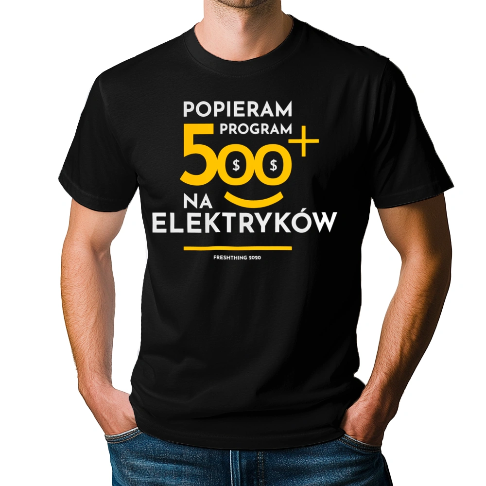 Program 500 Plus Na Elektryków - Męska Koszulka Czarna