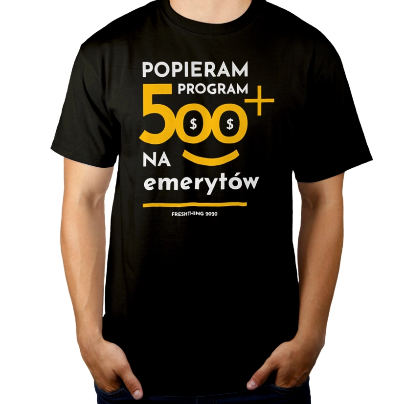 Program 500 Plus Na Emerytów - Męska Koszulka Czarna