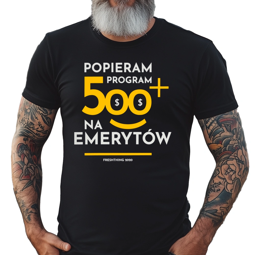 Program 500 Plus Na Emerytów - Męska Koszulka Czarna