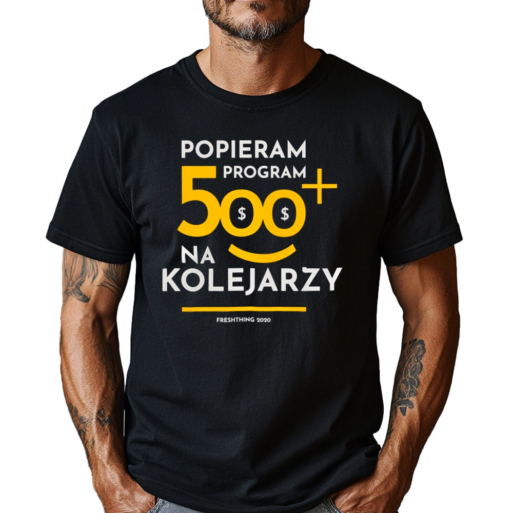 Program 500 Plus Na Kolejarzy - Męska Koszulka Czarna