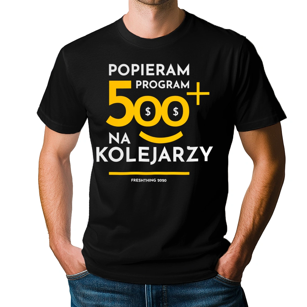 Program 500 Plus Na Kolejarzy - Męska Koszulka Czarna