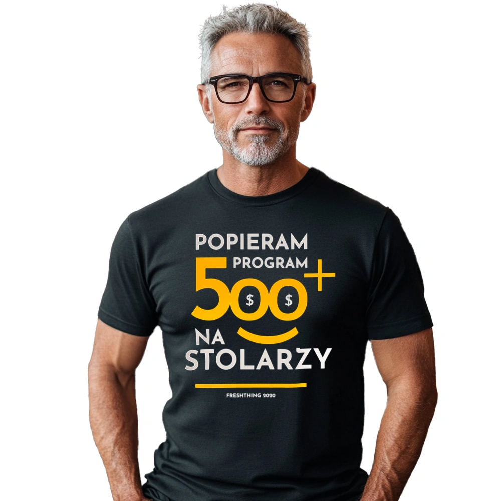 Program 500 Plus Na Stolarzy - Męska Koszulka Czarna