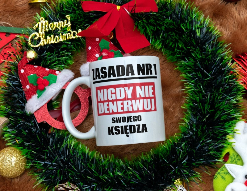 Zasada Nr 1 - Nigdy Nie Denerwuj Swojego Księdza - Kubek Biały