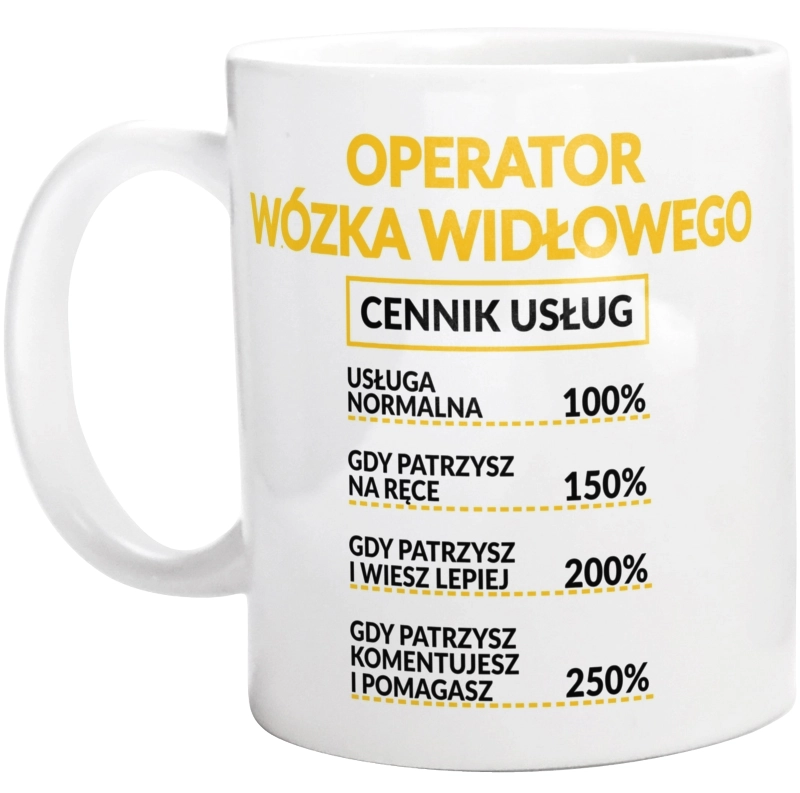 Operator Wózka Widłowego - Cennik Usług - Kubek Biały