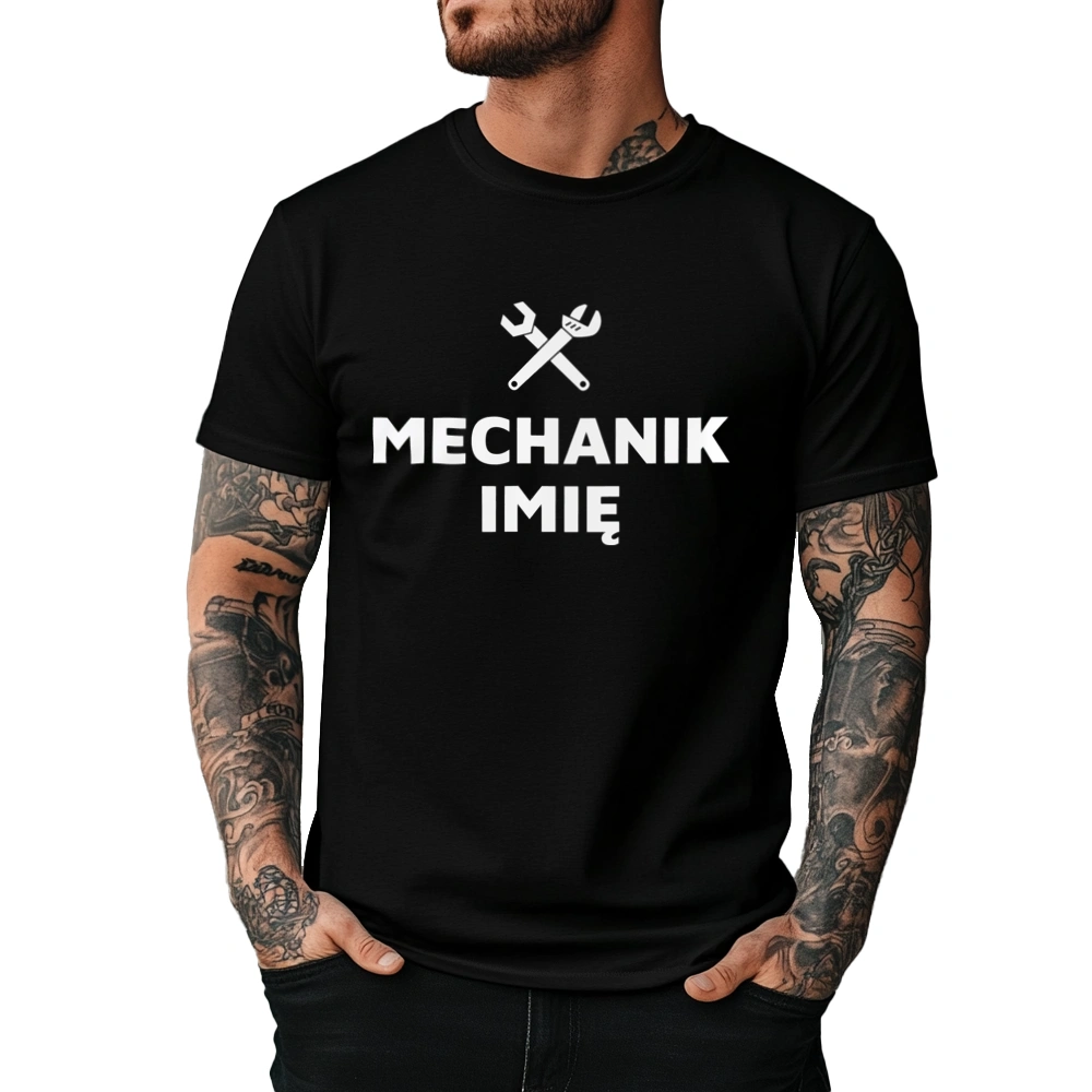 Napis Mechanik - Męska Koszulka Czarna