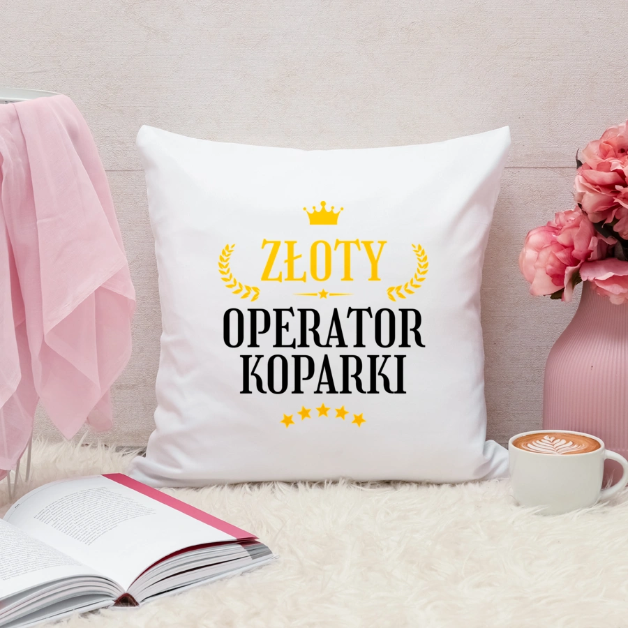 Złoty Operator Koparki - Poduszka Biała