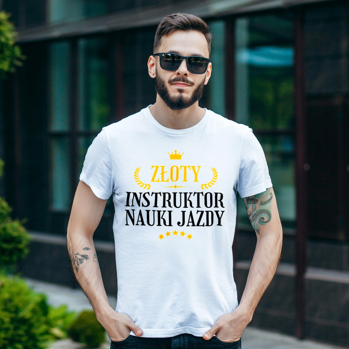 Złoty Instruktor Nauki Jazdy - Męska Koszulka Biała