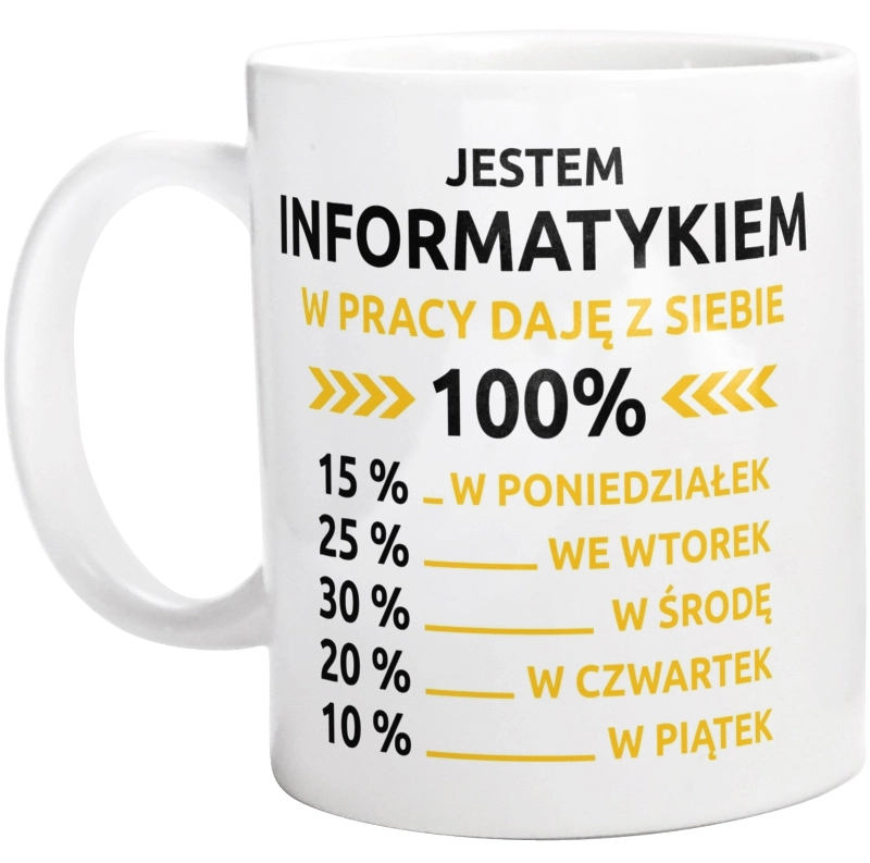 Informatyk W Pracy Daje Z Siebie 100% - Kubek Biały