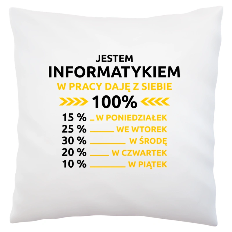 Informatyk W Pracy Daje Z Siebie 100% - Poduszka Biała