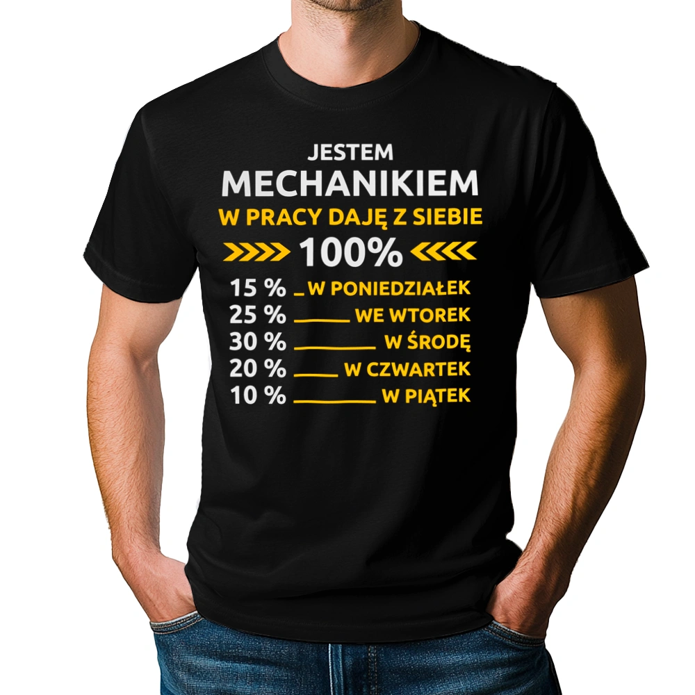 Mechanik W Pracy Daje Z Siebie 100%  - Męska Koszulka Czarna