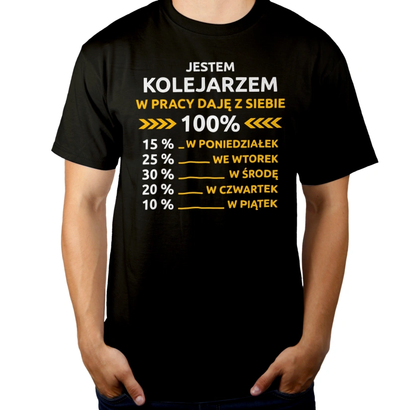 Kolejarz W Pracy Daje Z Siebie 100%  - Męska Koszulka Czarna