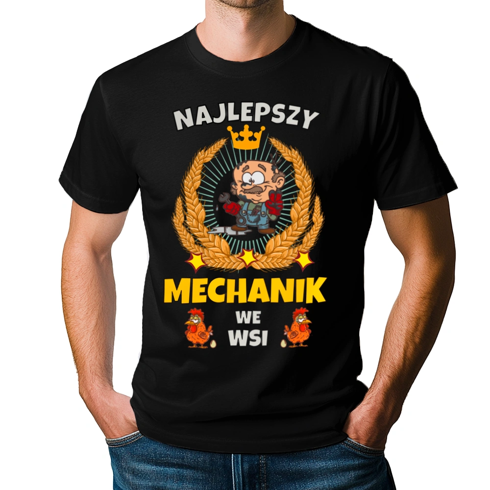 Najlepszy Mechanik We Wsi - Męska Koszulka Czarna