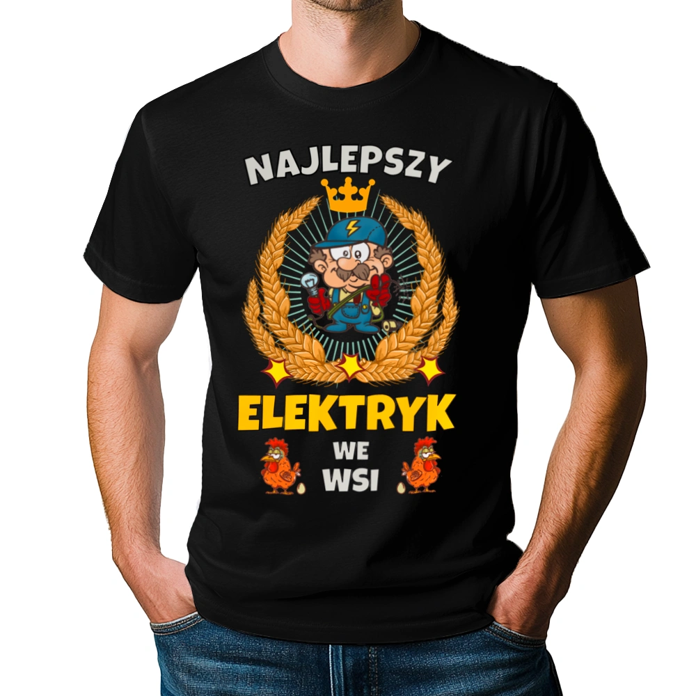 Najlepszy Elektryk We Wsi - Męska Koszulka Czarna