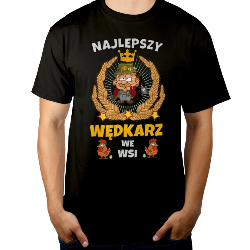 Najlepszy Wędkarz We Wsi - Męska Koszulka Czarna