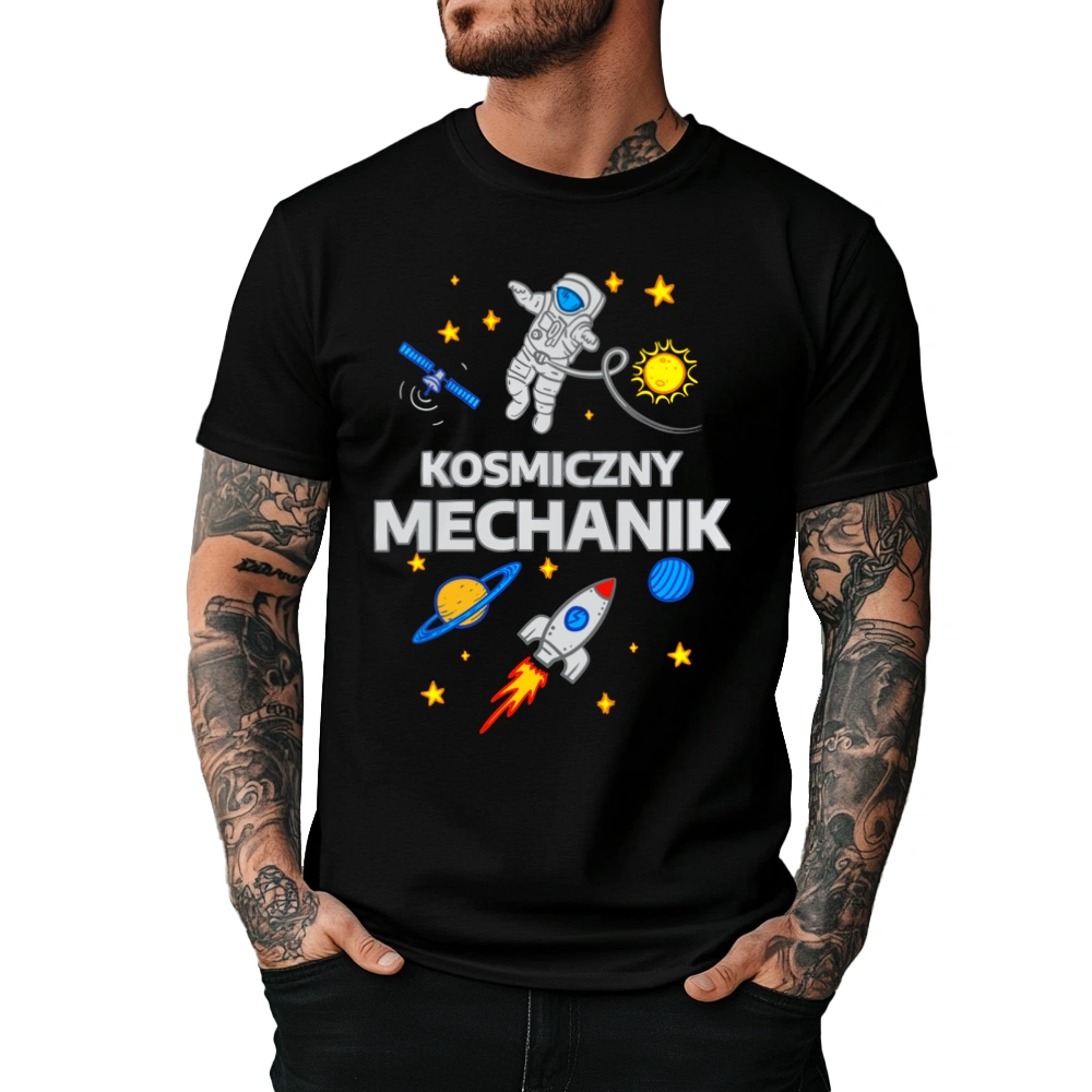 Kosmiczny Mechanik - Męska Koszulka Czarna