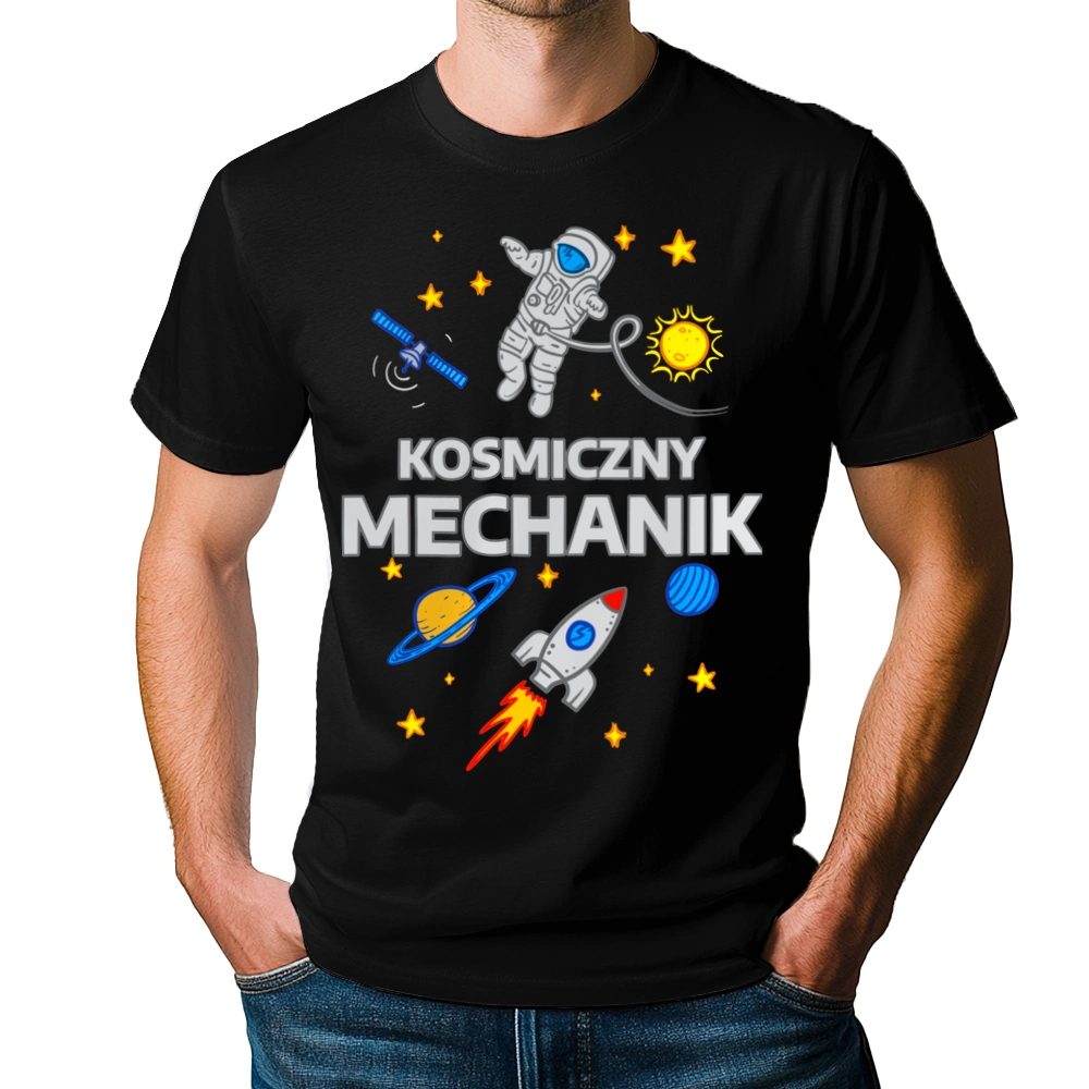 Kosmiczny Mechanik - Męska Koszulka Czarna