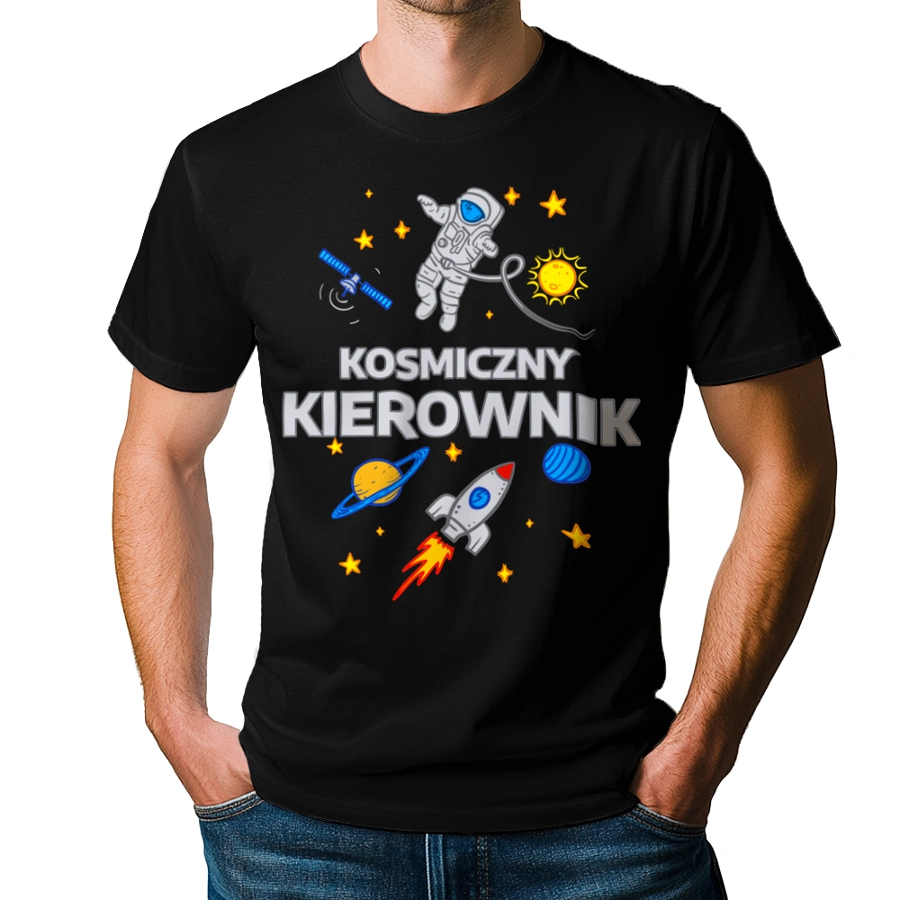 Kosmiczny Kierownik - Męska Koszulka Czarna