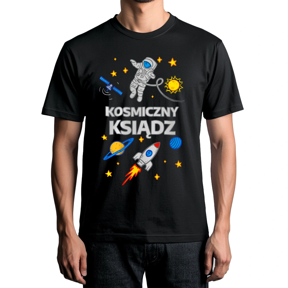 Kosmiczny Ksiądz - Męska Koszulka Czarna