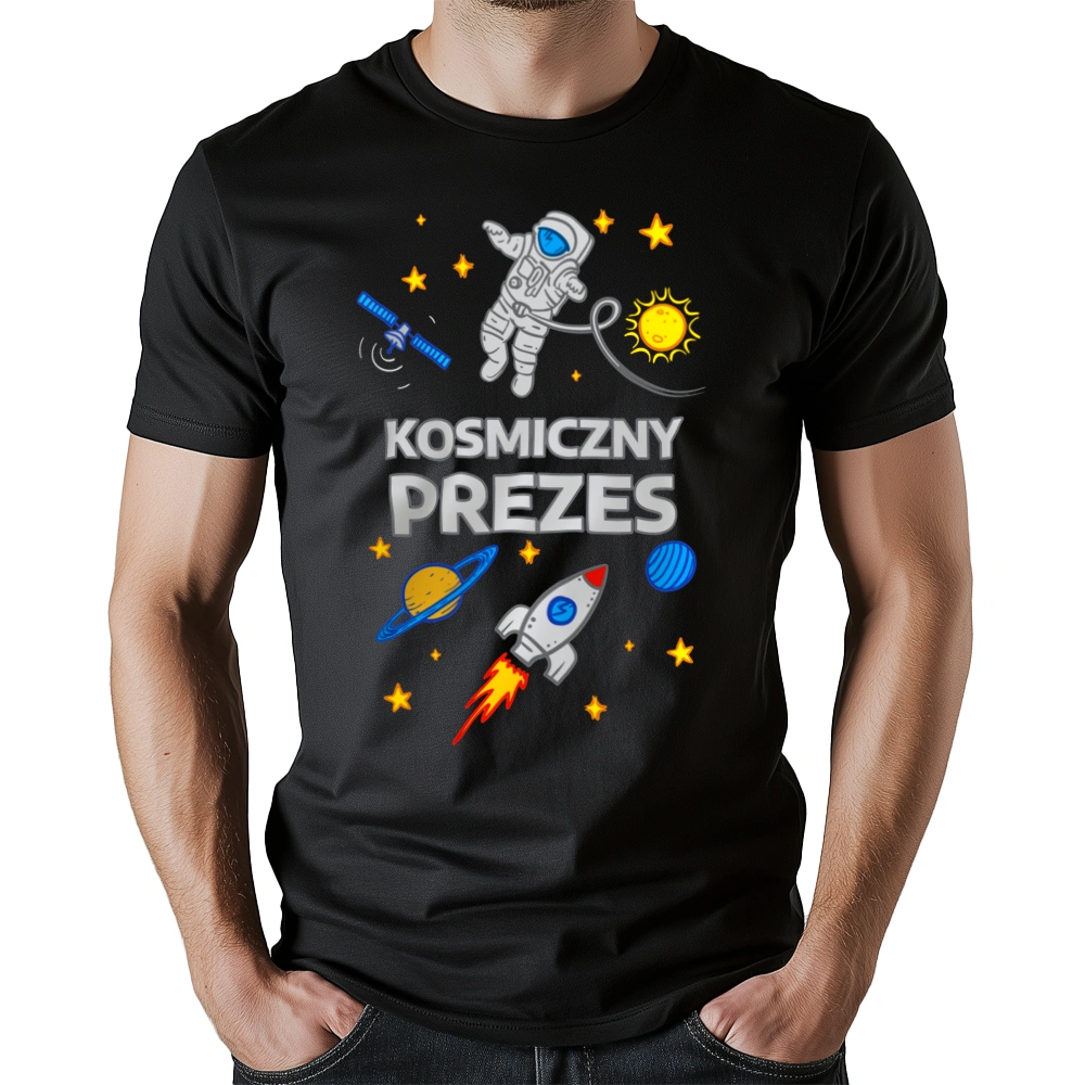 Kosmiczny Prezes - Męska Koszulka Czarna