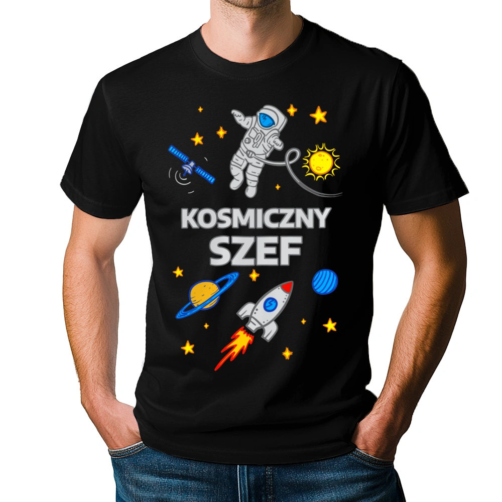 Kosmiczny Szef - Męska Koszulka Czarna