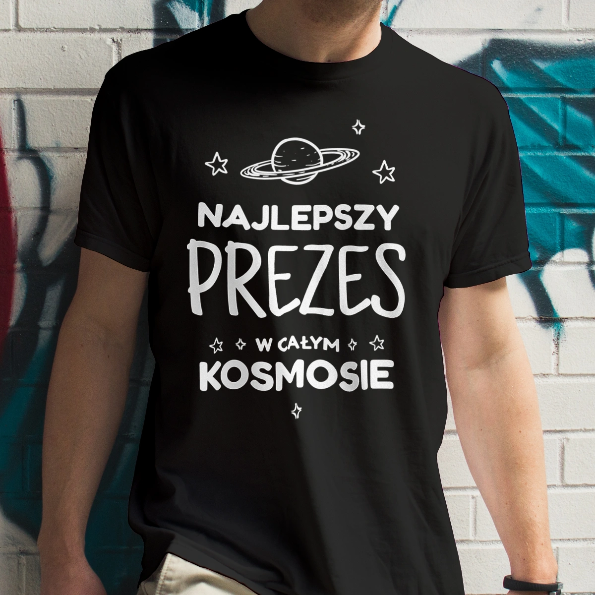 Najlepszy Prezes W Kosmosie - Męska Koszulka Czarna