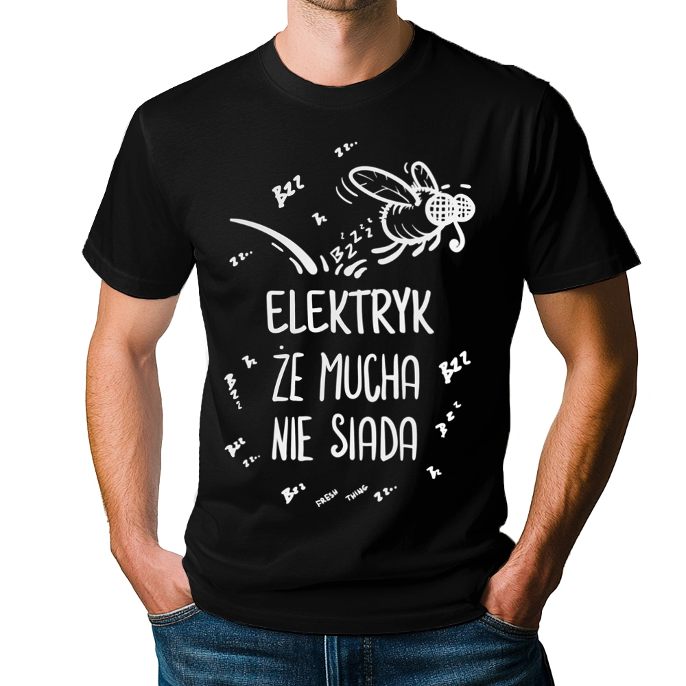 Elektryk Że Mucha Nie Siada - Męska Koszulka Czarna