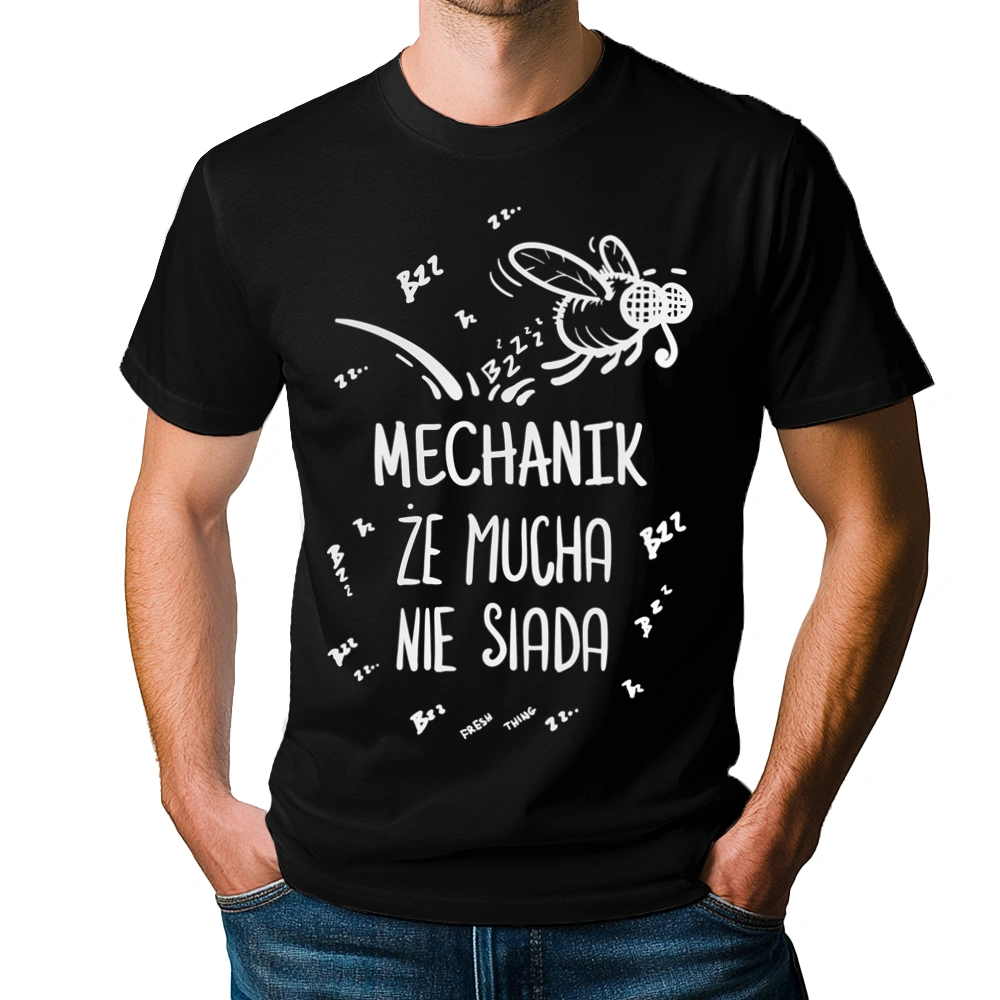 Mechanik Że Mucha Nie Siada - Męska Koszulka Czarna