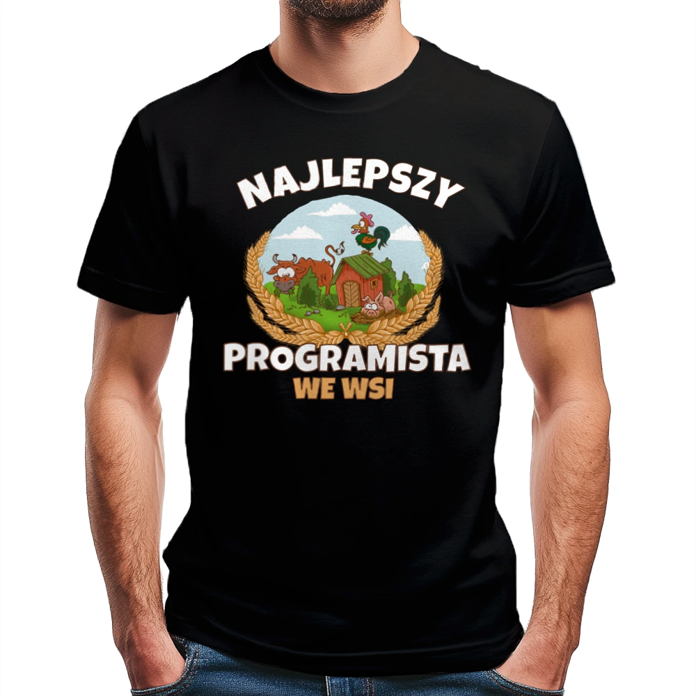 Najlepszy Programista We Wsi - Męska Koszulka Czarna