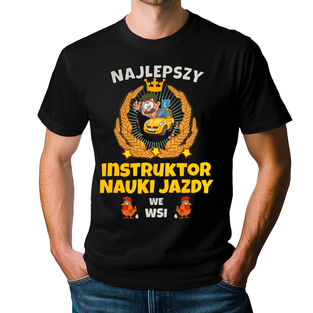 Najlepszy Instruktor Nauki Jazdy We Wsi - Męska Koszulka Czarna