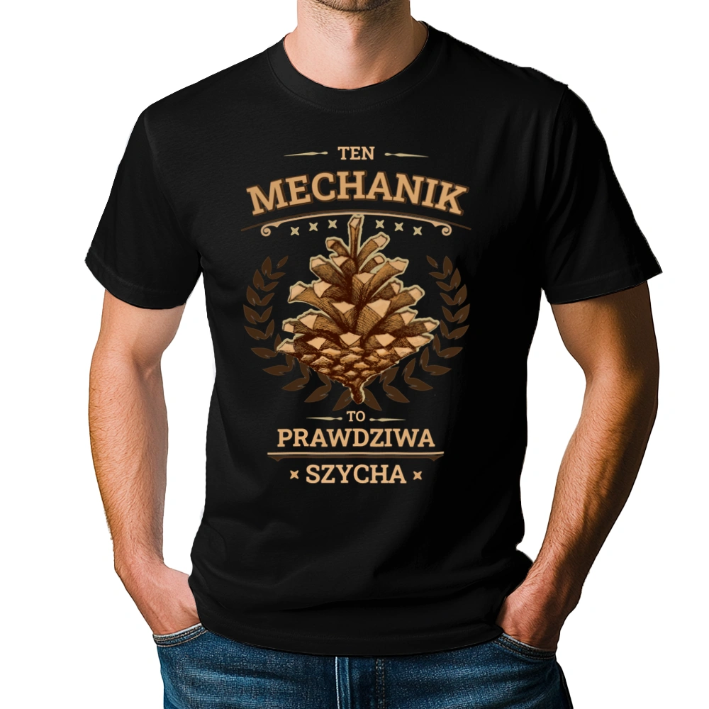 Ten Mechanik To Prawdziwa Szycha - Męska Koszulka Czarna