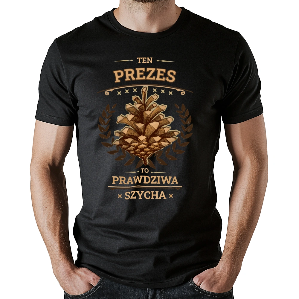 Ten Prezes To Prawdziwa Szycha - Męska Koszulka Czarna