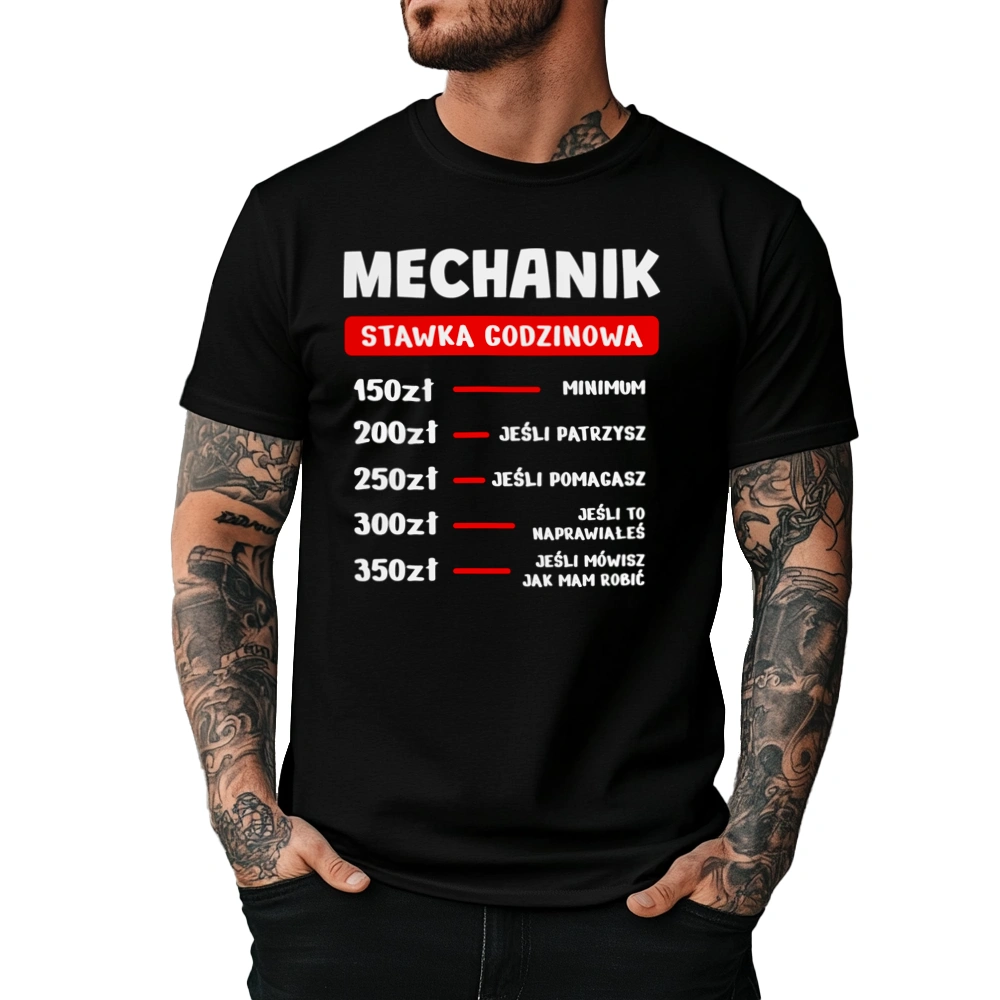 Stawka Godzinowa Mechanik - Męska Koszulka Czarna