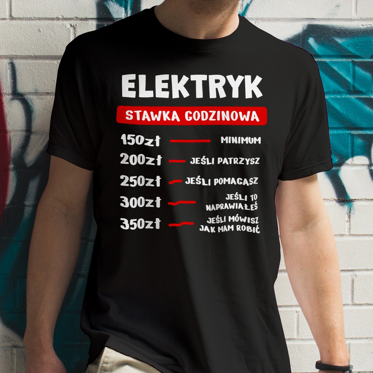 Stawka Godzinowa Elektryk - Męska Koszulka Czarna