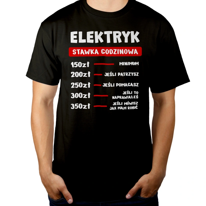 Stawka Godzinowa Elektryk - Męska Koszulka Czarna