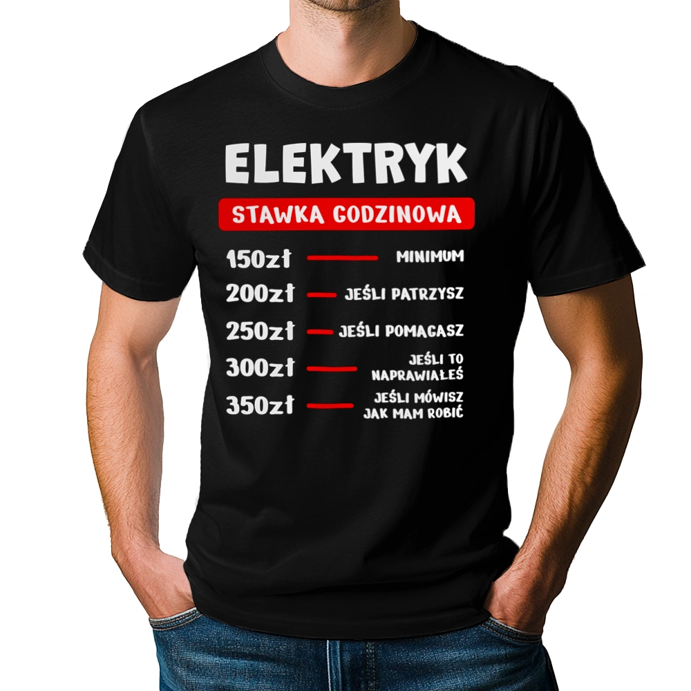 Stawka Godzinowa Elektryk - Męska Koszulka Czarna