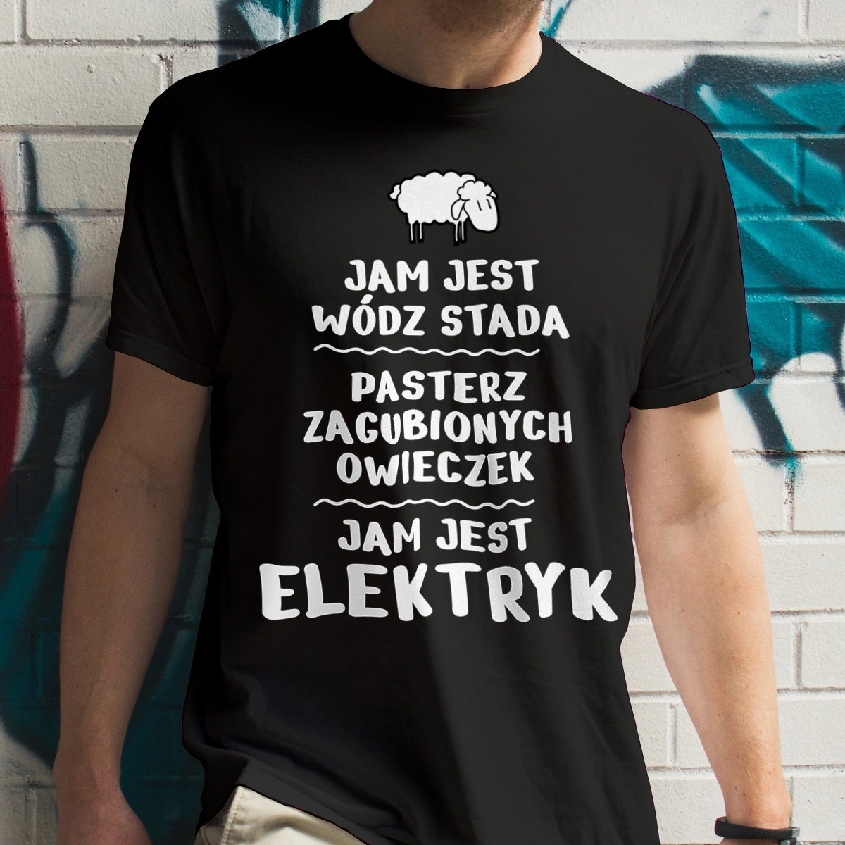 Jam Jest Elektryk Wódz Stada - Męska Koszulka Czarna